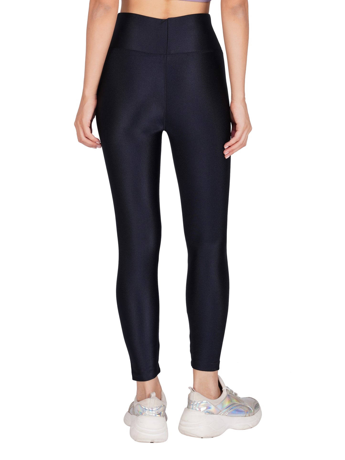 Poftik high waist shiny black workout legging glossy legging for gym, yoga & running